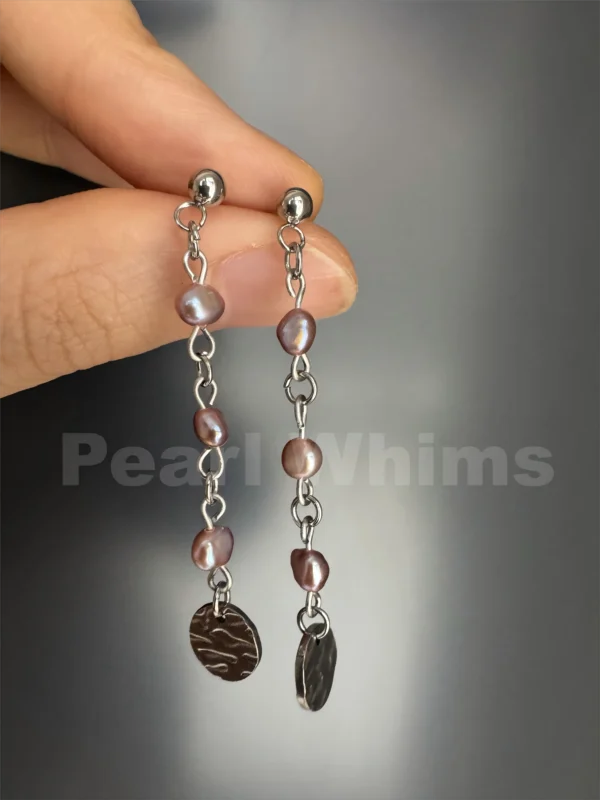 Chains-pearl-whims-designed-original-baroque-pearl-earrings-purple tiny pearls