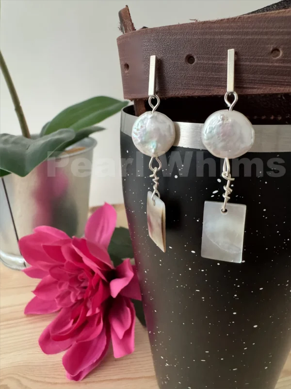 Close-Up of Sun Drops Earrings – Organic Texture on Button-Shaped Baroque Pearls, Hypoallergenic 925 Silver Findings